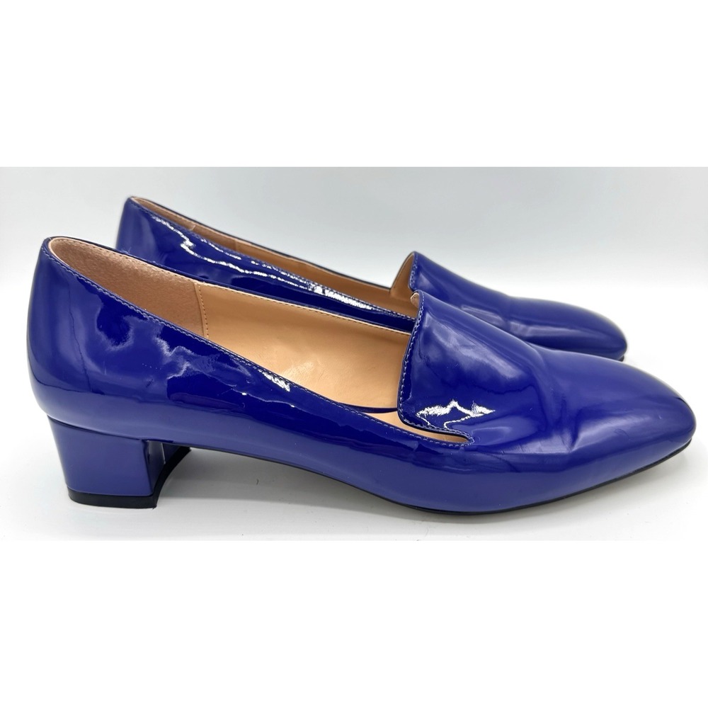 Wayderns Square Toe Patent Chunky Heel Pumps Royal Blue Slip On Womens 9.5 40.5